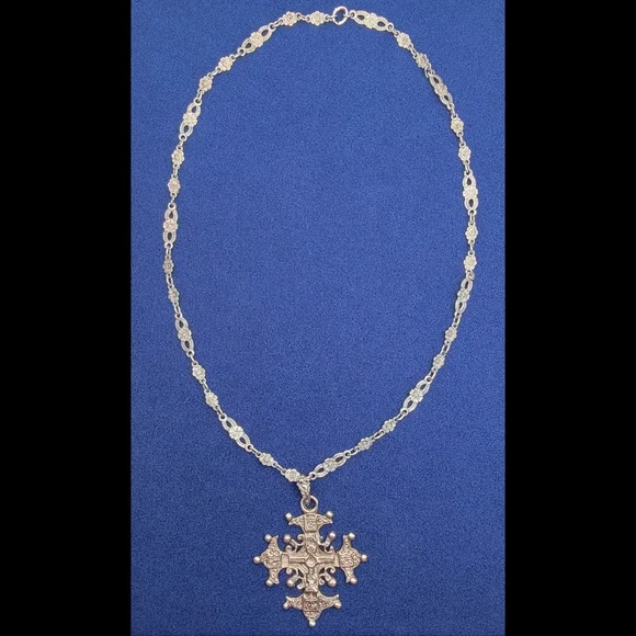 Vintage Fratelli Peruzzi 800 Ornate Maltese Cross Floral Infinity Chain 1930's